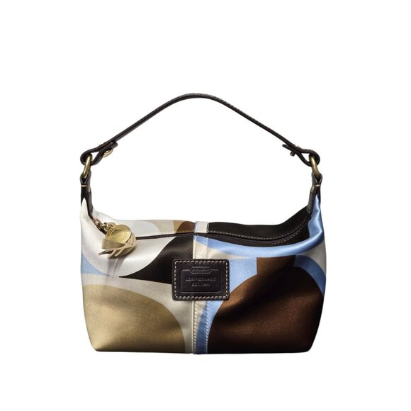 Coach Handbags - Vntg Coach Satin Multicolored Soho Mini Bag Scarf Print Hobo Leather Trim Strap